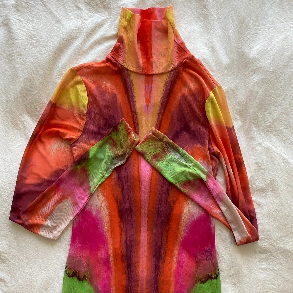 AFRM Zadie Mesh Printed Turtleneck Top SZ M